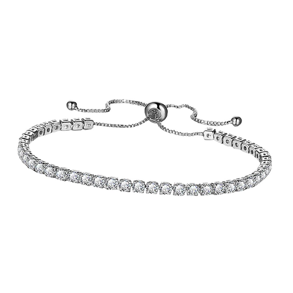 Women Fashion Adjustable Chain Bracelet Cubic Zirconia Bracelet Silver