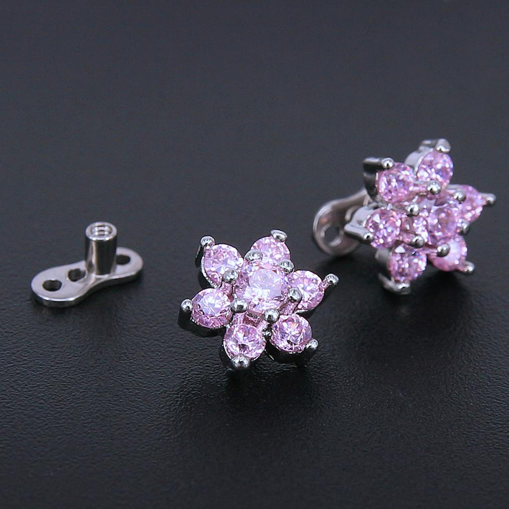 2x Micro Zircon Flower Dermal Body Jewelry Anchor Top