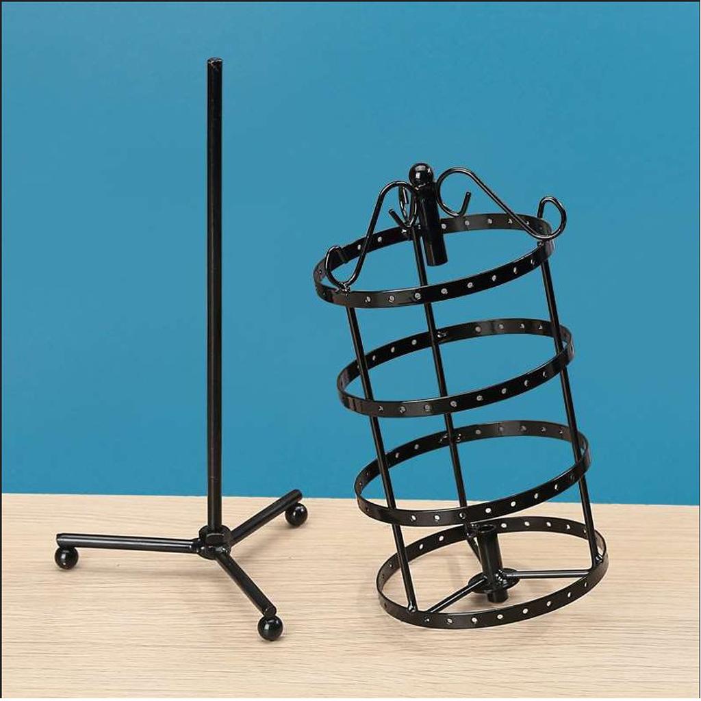 4 Tiers Metal Rotating Earrings Display Stand Jewelry Holder Rack Black