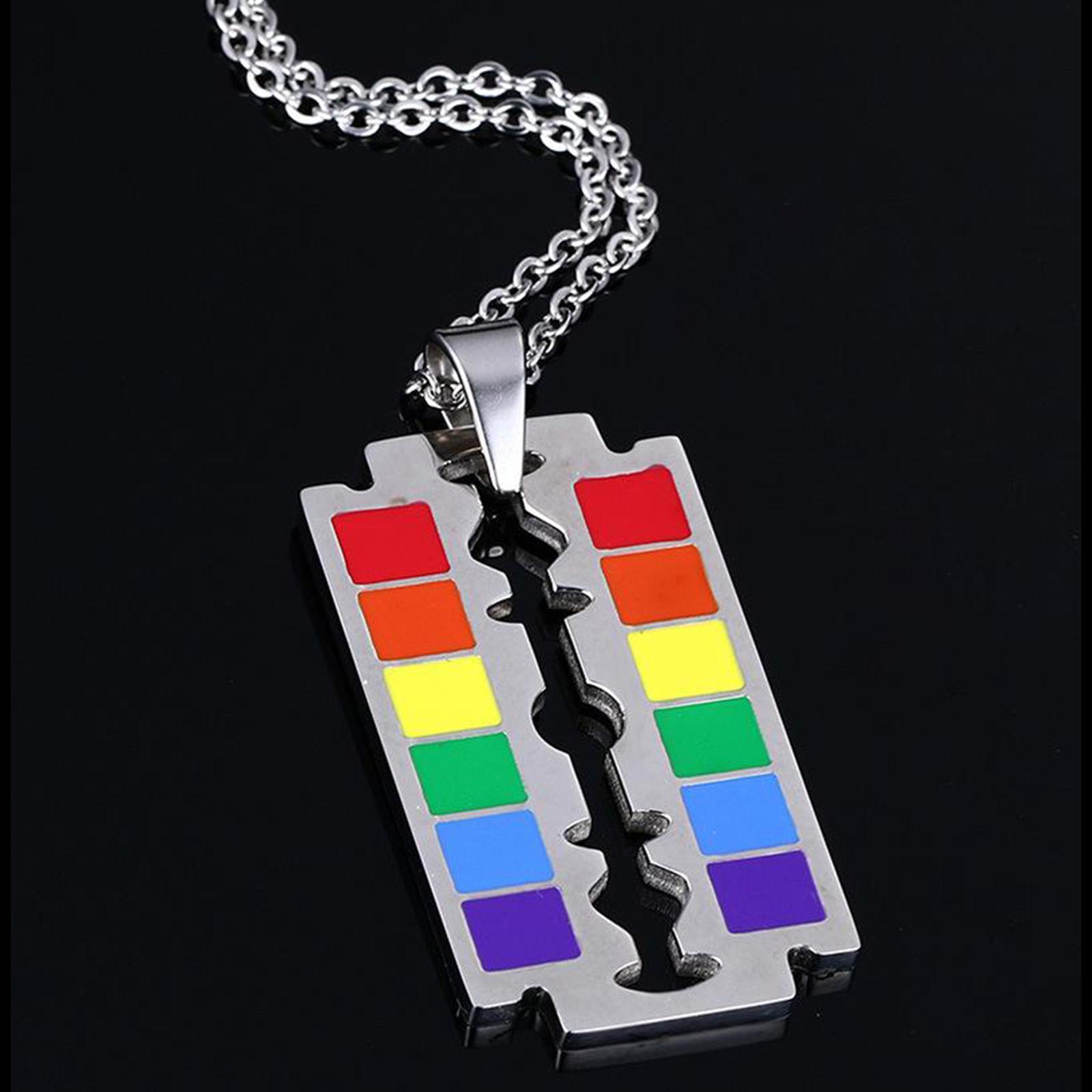 LGBT Gay Pride Titanium Steel Rainbow Pendant Necklace for Men Women