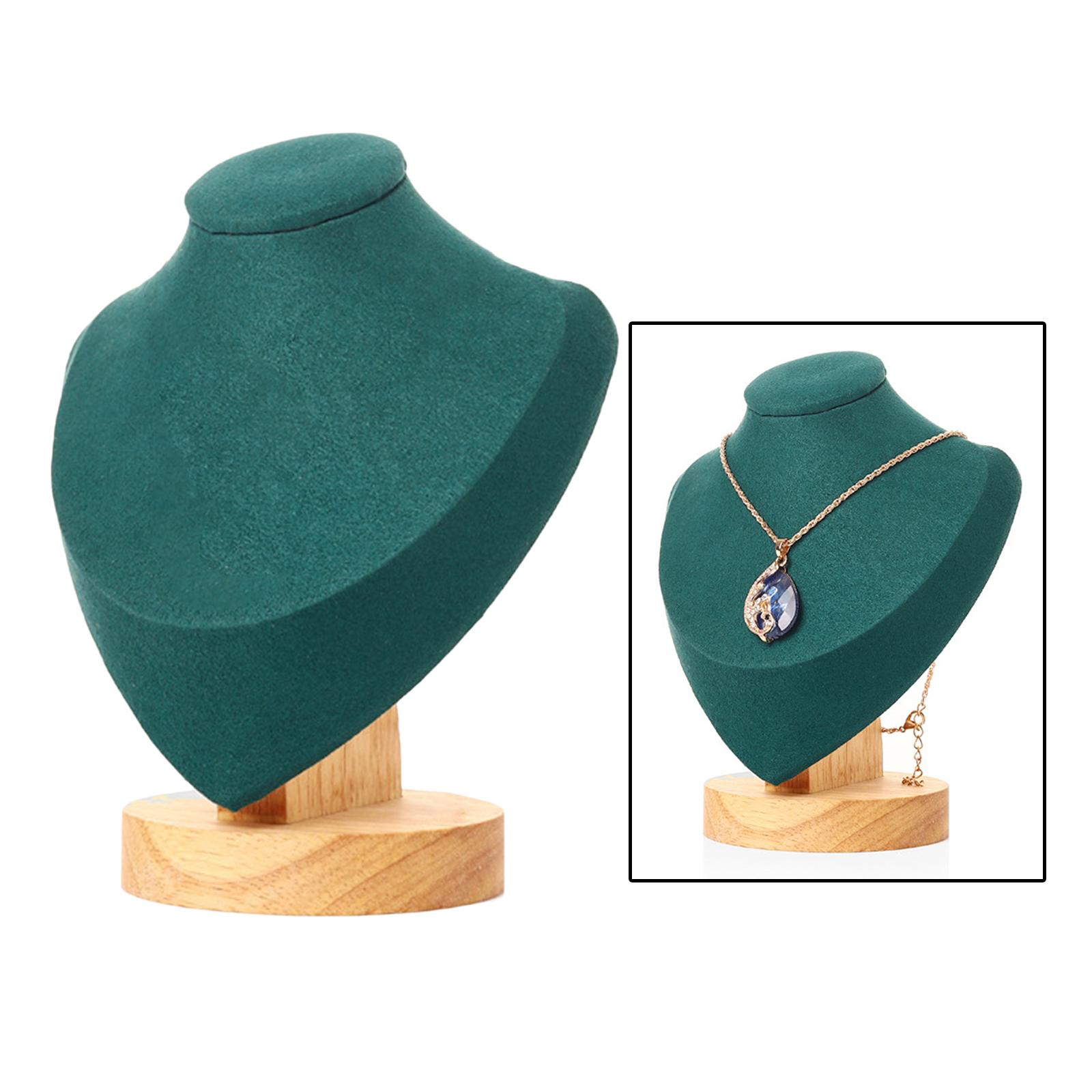 Jewlery Display Stand Organizer Wooden Bust Chain Holder Green S