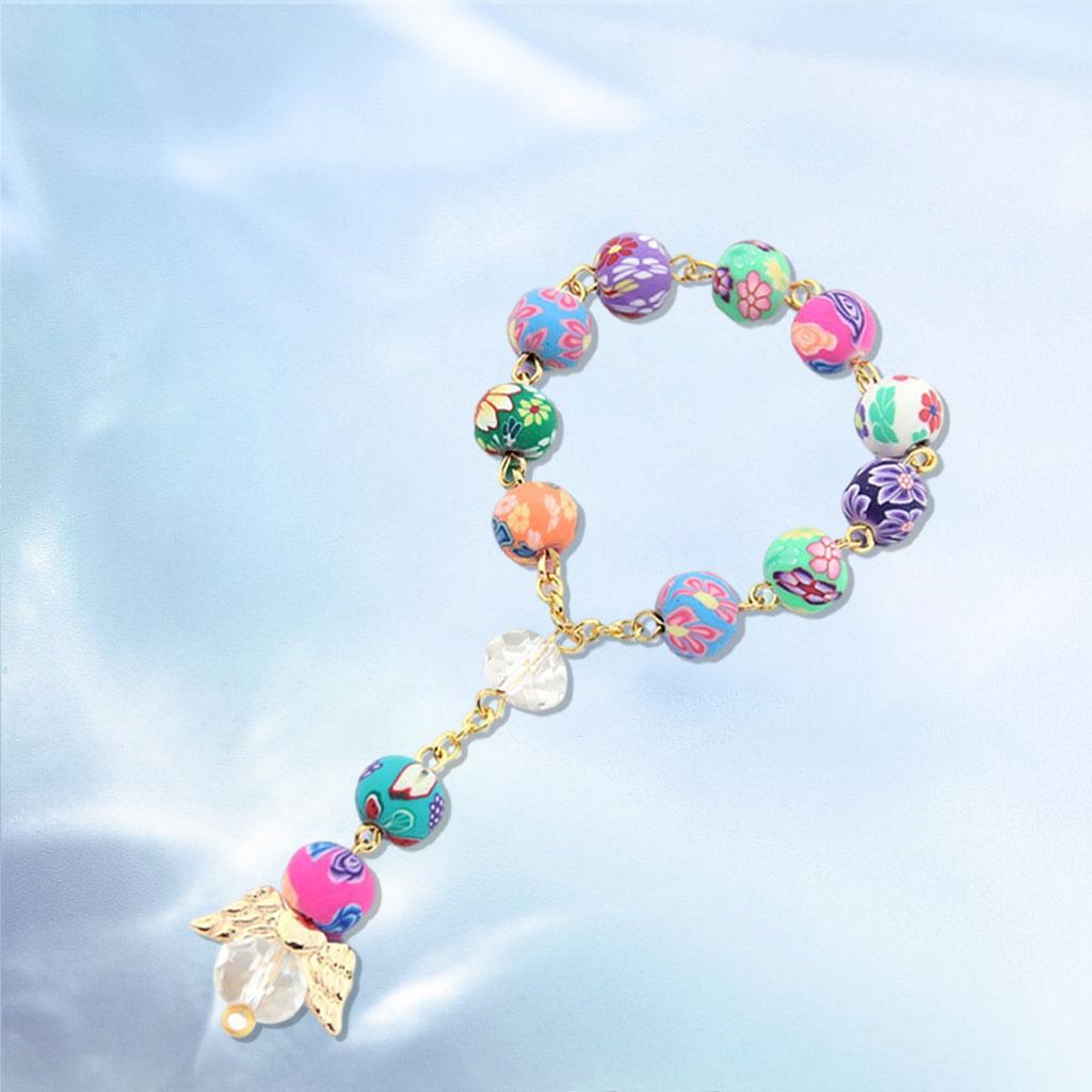 3xRosary Bead Bracelet with Angel Pendant Christianity Rosaries for Girls Teen
