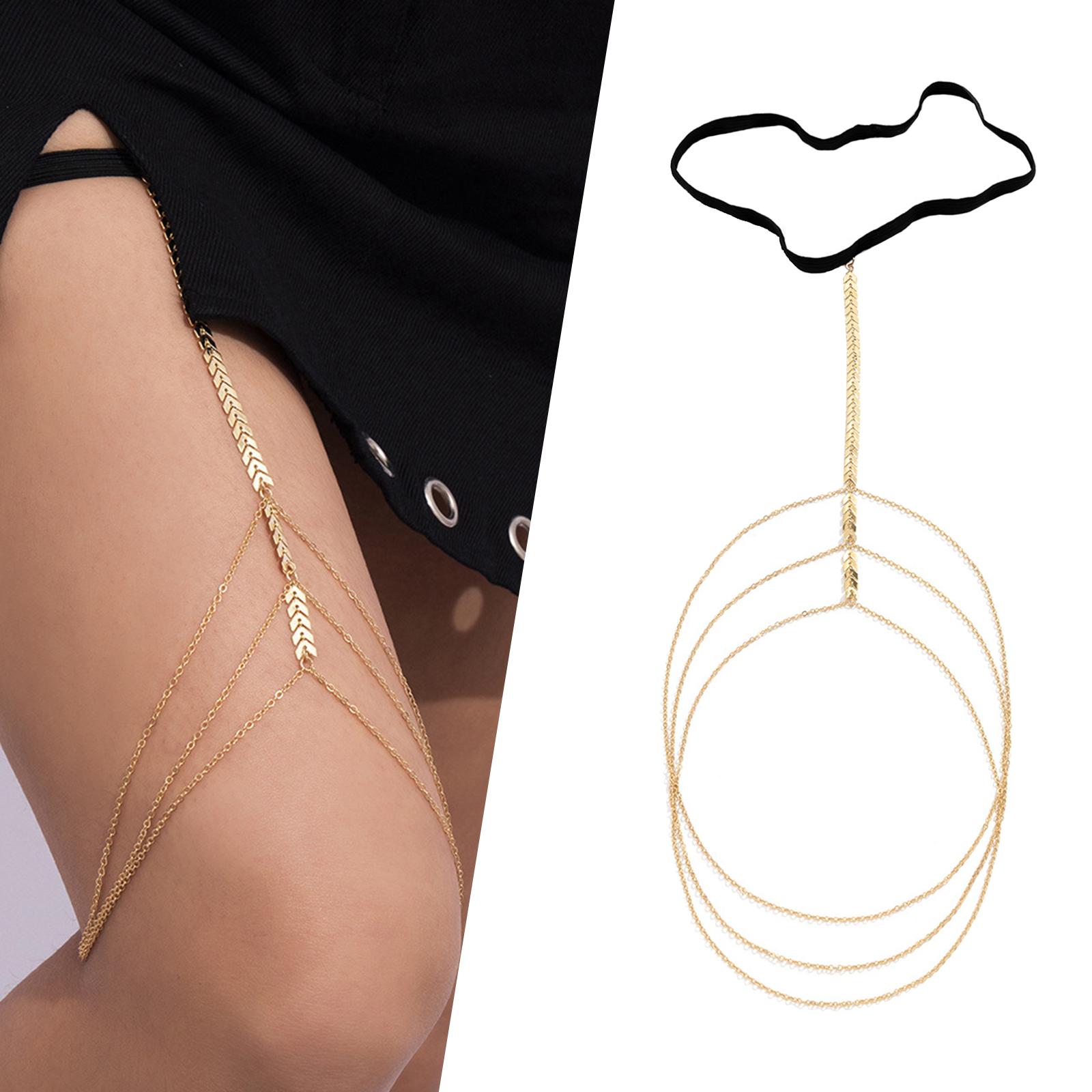 Leg Thigh Chain Elastic Band Fashion Multi Layers for Holiday  Golden