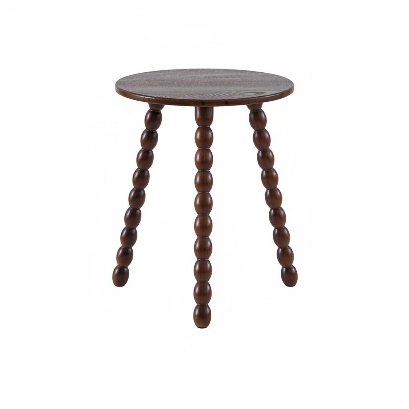 Round Bobbin Leg Table Solid Wood Bobbin Leg side Table Space Saving Vintage Design Nightstand for Living Room, Bedroom Walnut