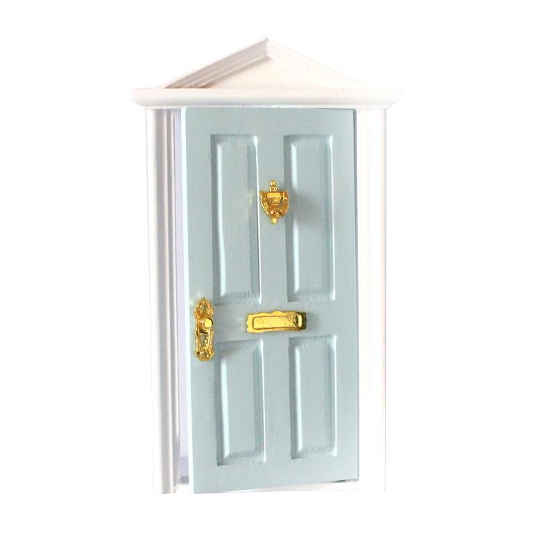 1:12 DollHouse Miniature Blue Wooden Mailbox  Steepletop Door with Hardware 