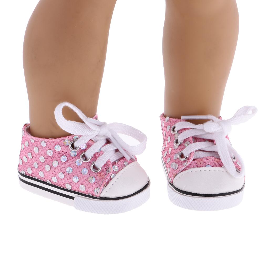 3x1 Pair of Sequin Sneakers Shoes for 18inch Dolls Clothes Pink