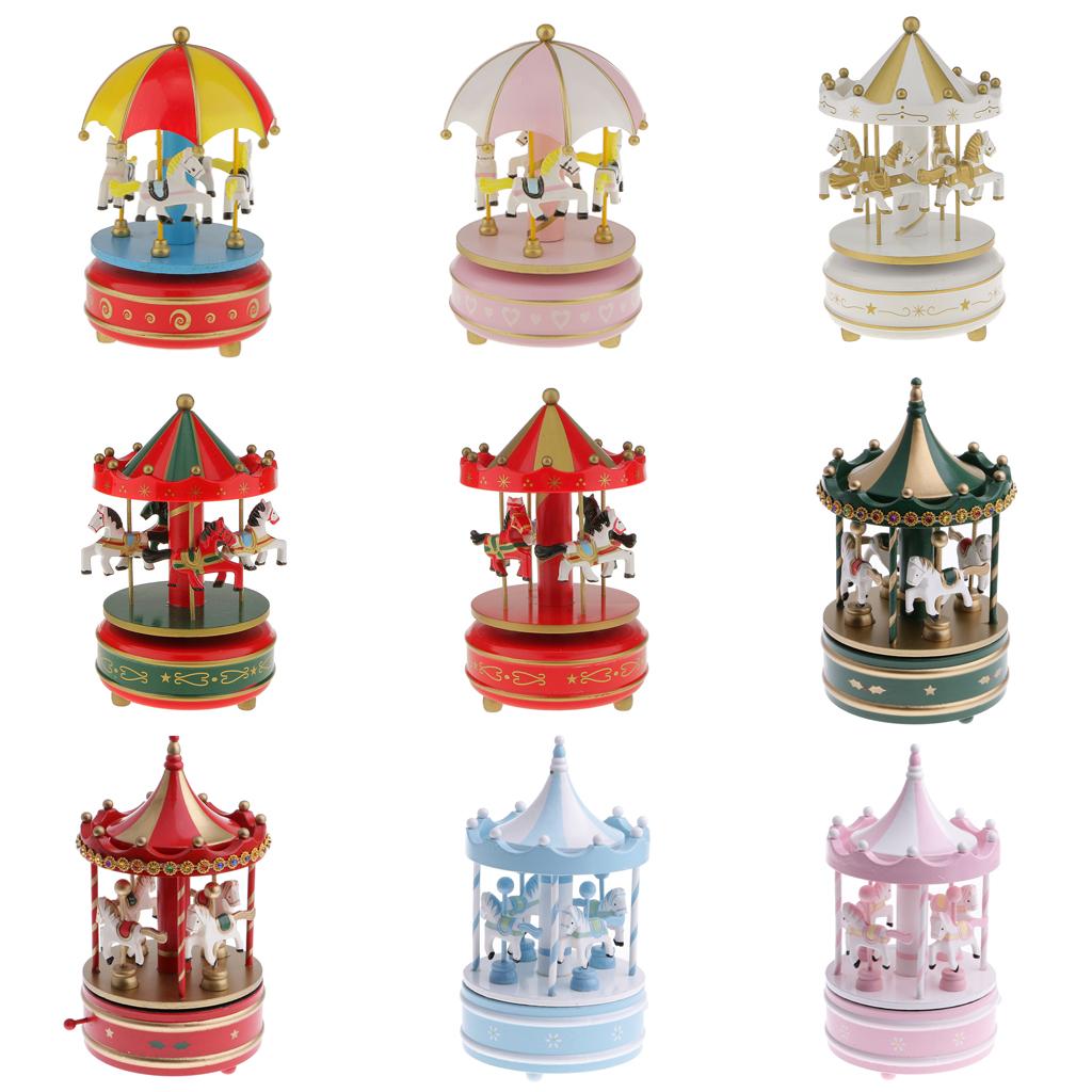 Vintage Wooden Carousel Musical Box Wind Up Toy Kids ...