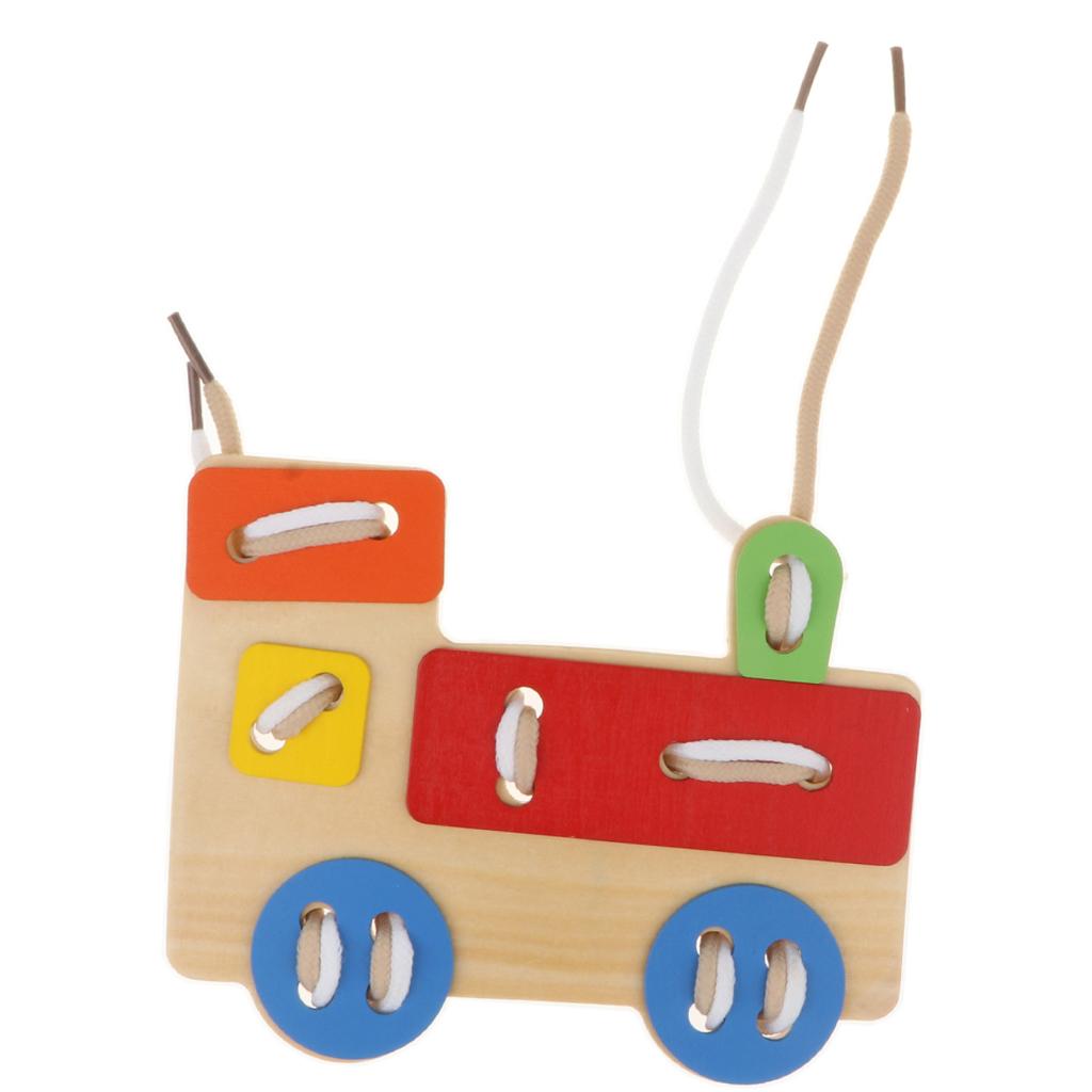 Kids Wooden Montessori Toy Train Lacing Threading Game Educational Toy Gift