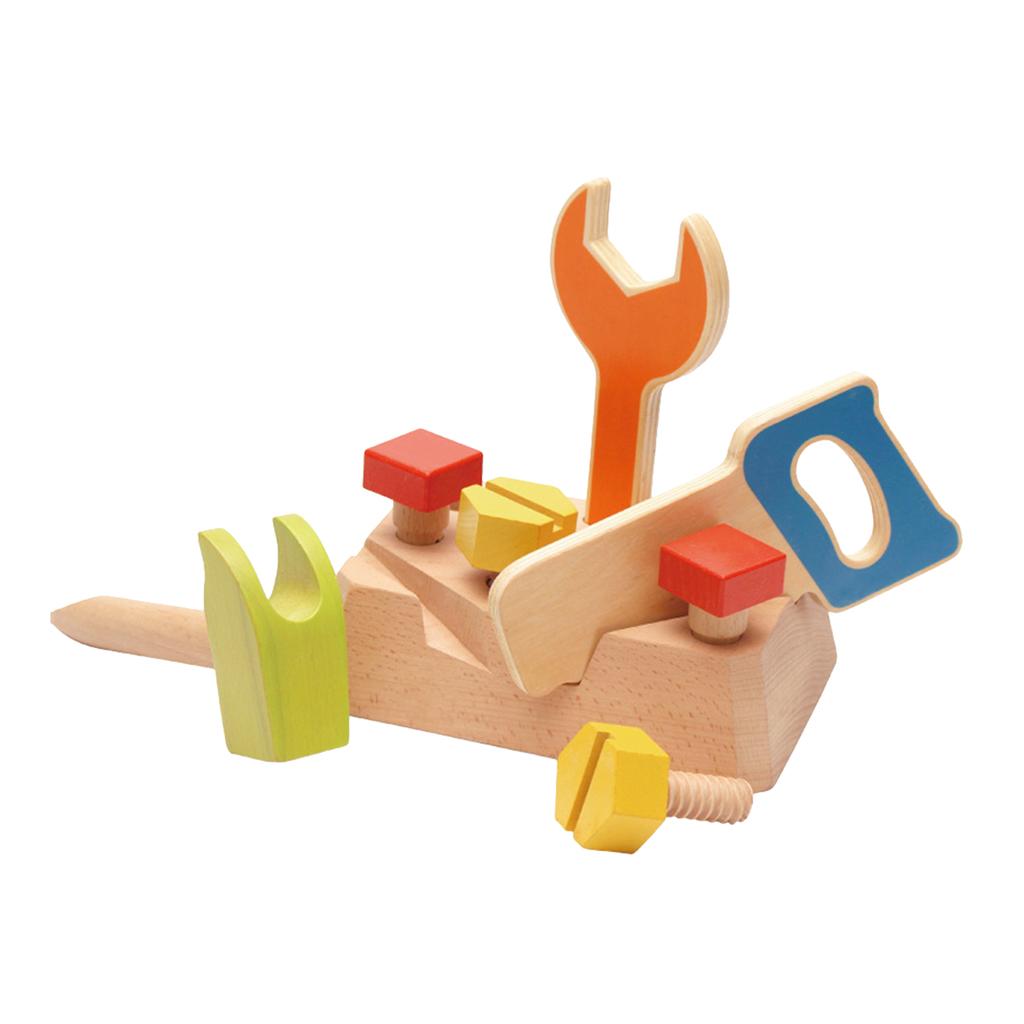 Wooden Construction Tools Toy Nuts Hammer Saw Set Kids Educational Toys