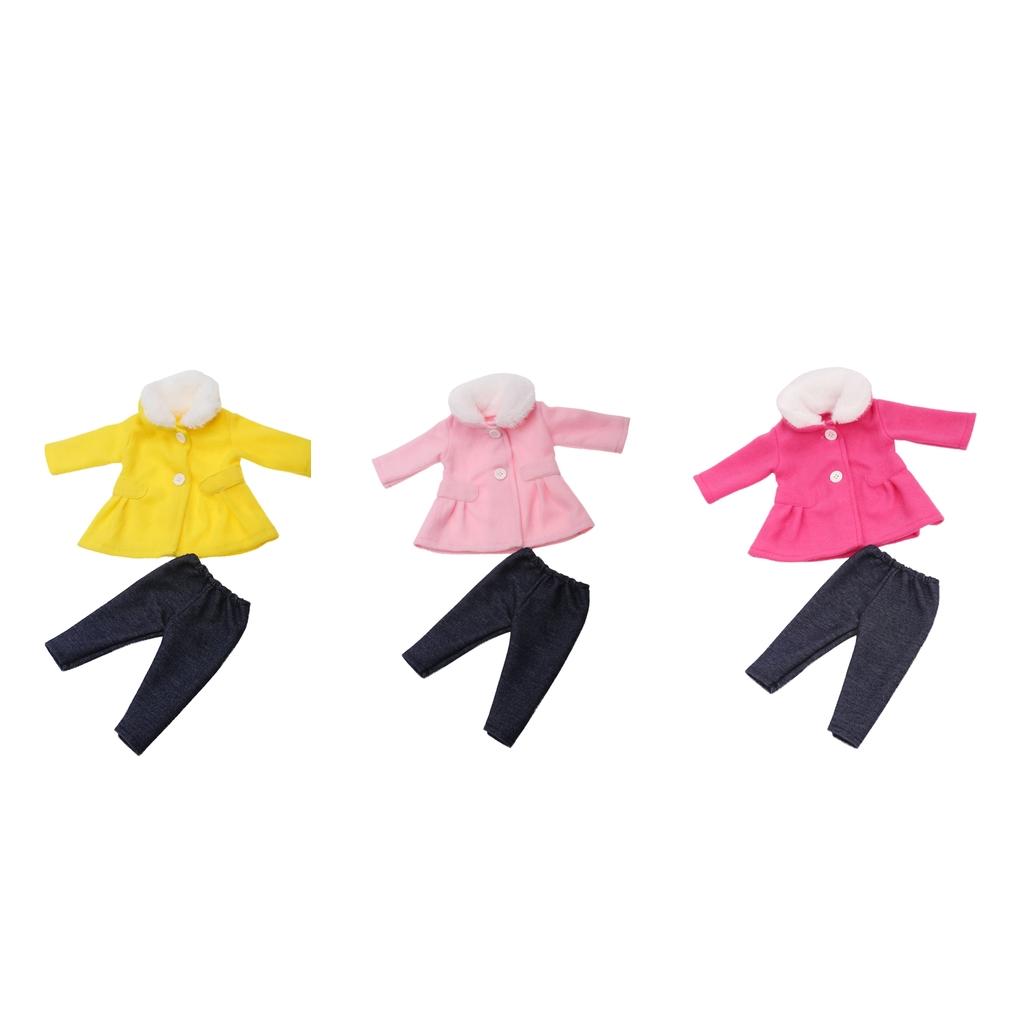 3x18inch Girl Dolls Clothes Woolen Overcoat Set + Pant Accessories Rose Red