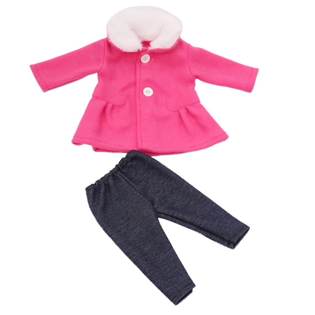 18inch Girl Dolls Clothes Woolen Overcoat Set + Pant Accessories Rose Red