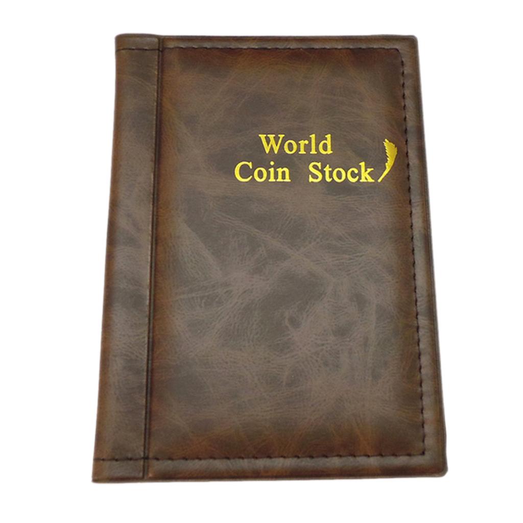 120 Coin Holder Collector Storage Money Pocket PU Leather Album Book Brown