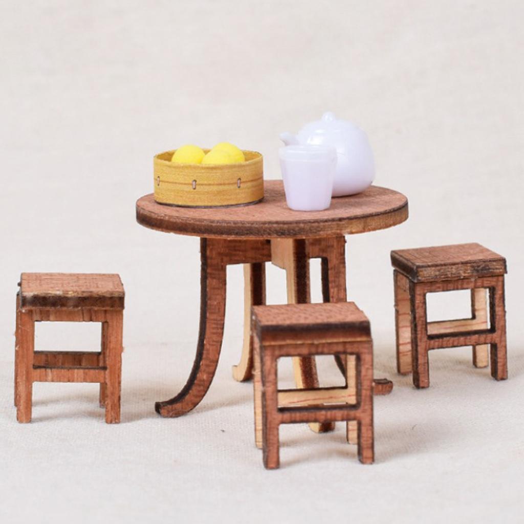 1/24 DIY Miniature Dollhouse Kits Teahouse with Furniture LED Light Accessry