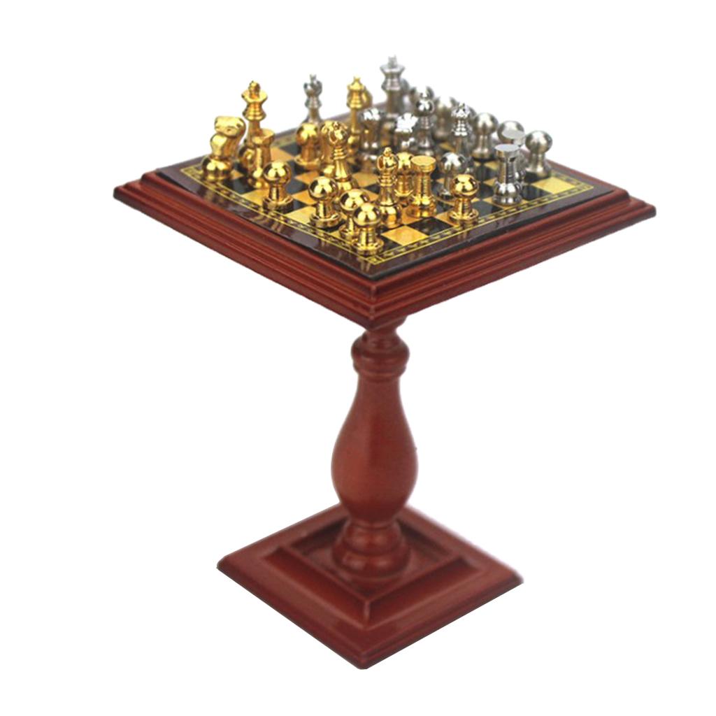 1:12 Dollhouse Accessories Miniature Chess Set Table Magnet Chess Pieces