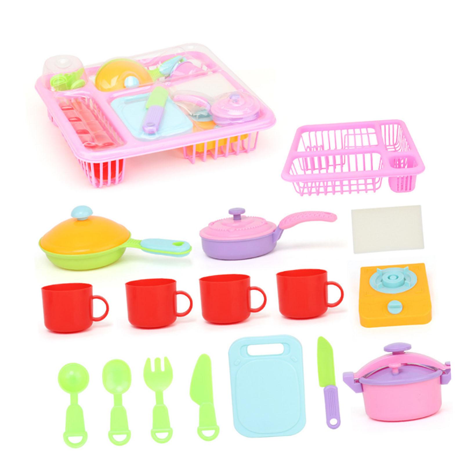 Childrens Durable Kitchen Toys Tableware Dishes Play Set with Drain Basket 21pcs