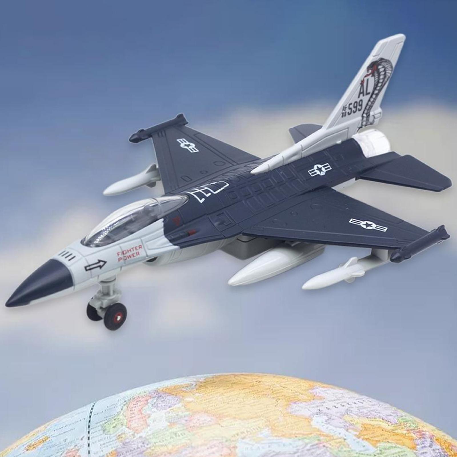 Alloy Diecast Pull Back Airplane American Fighter Aircraft Stand Dark Blue