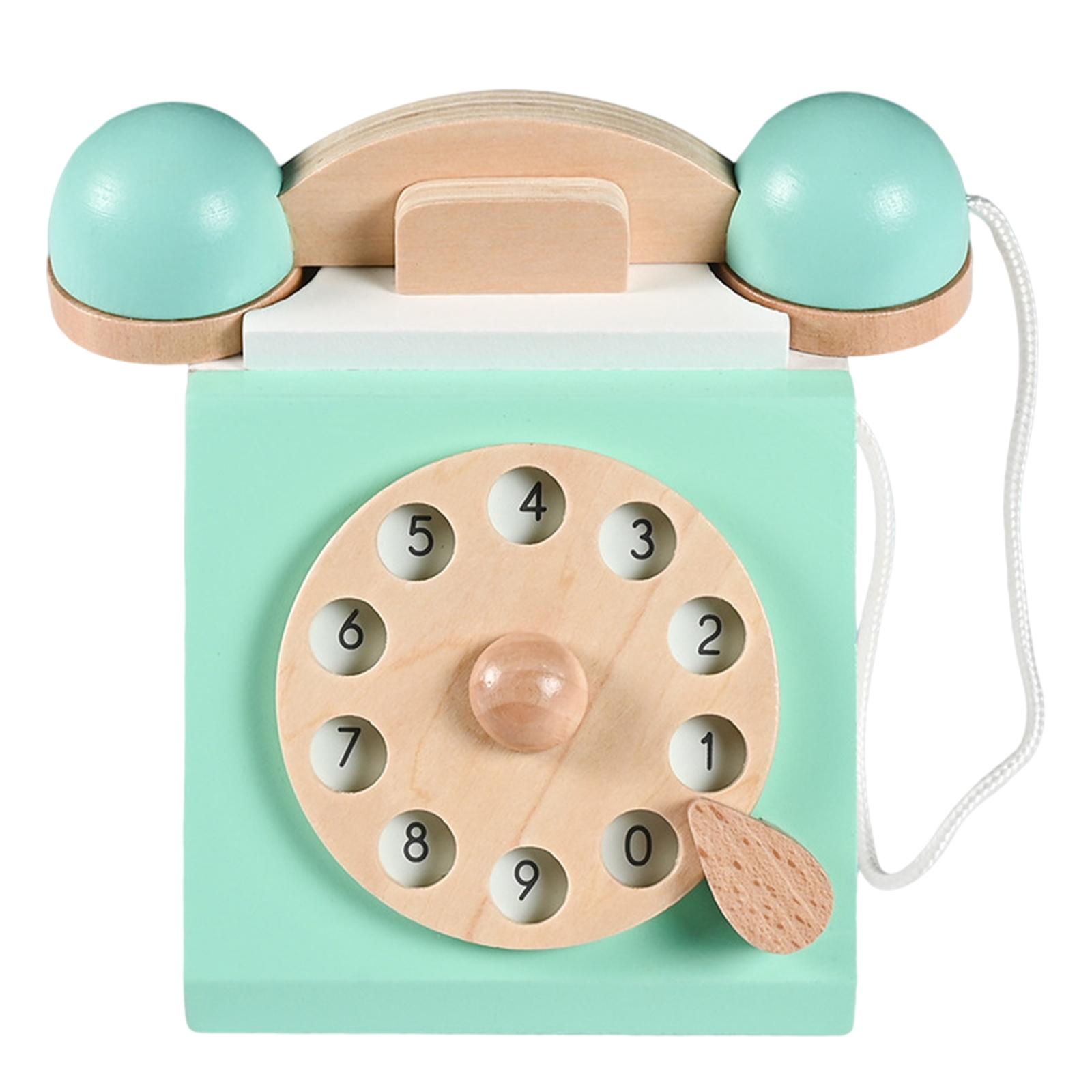 Retro Simulation Telephone Playset Wooden Toy Pretend Play Educational