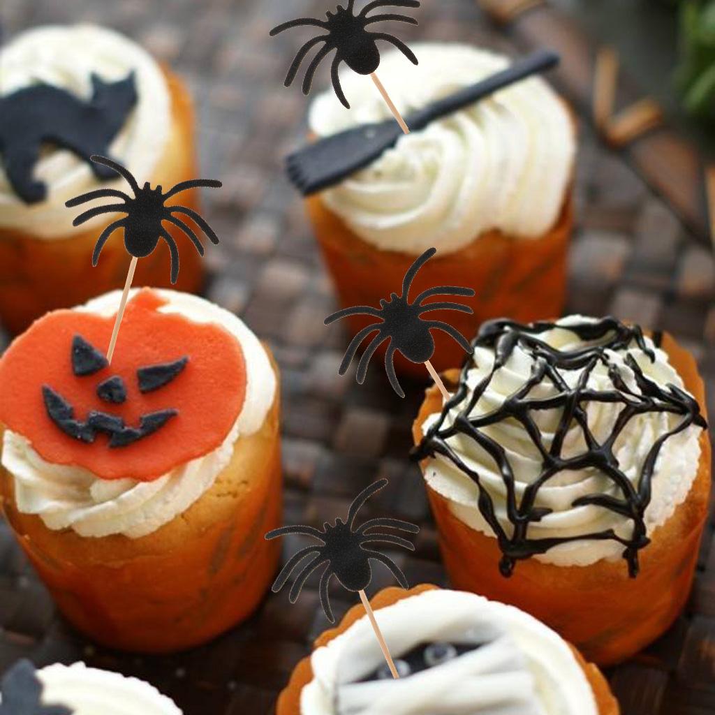 5pcs Halloween Spider Cupcake Picks Hallowmas Party Decoration  Black