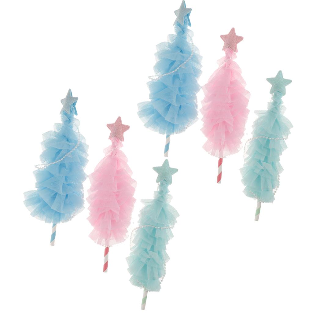 6 Pieces Tulle Christmas Tree Cake Toppers Wedding Birthday Party Supplier