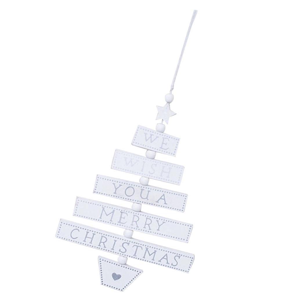 Merry Christmas Tree Shape Wooden Pendant Hanging Christmas Ornament White