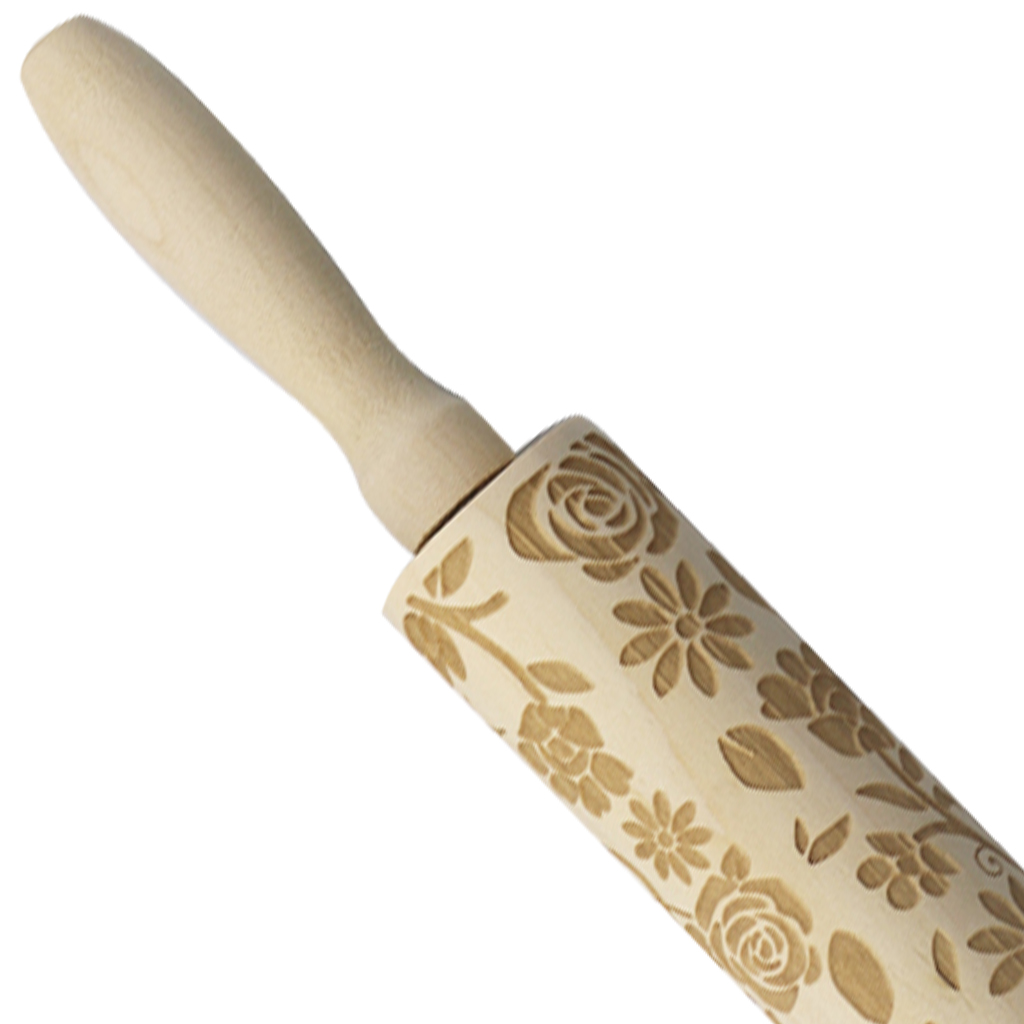 Xmas Embossing Rolling Pin Baking Biscuit Dough Roller w/ Pattern Rose 1