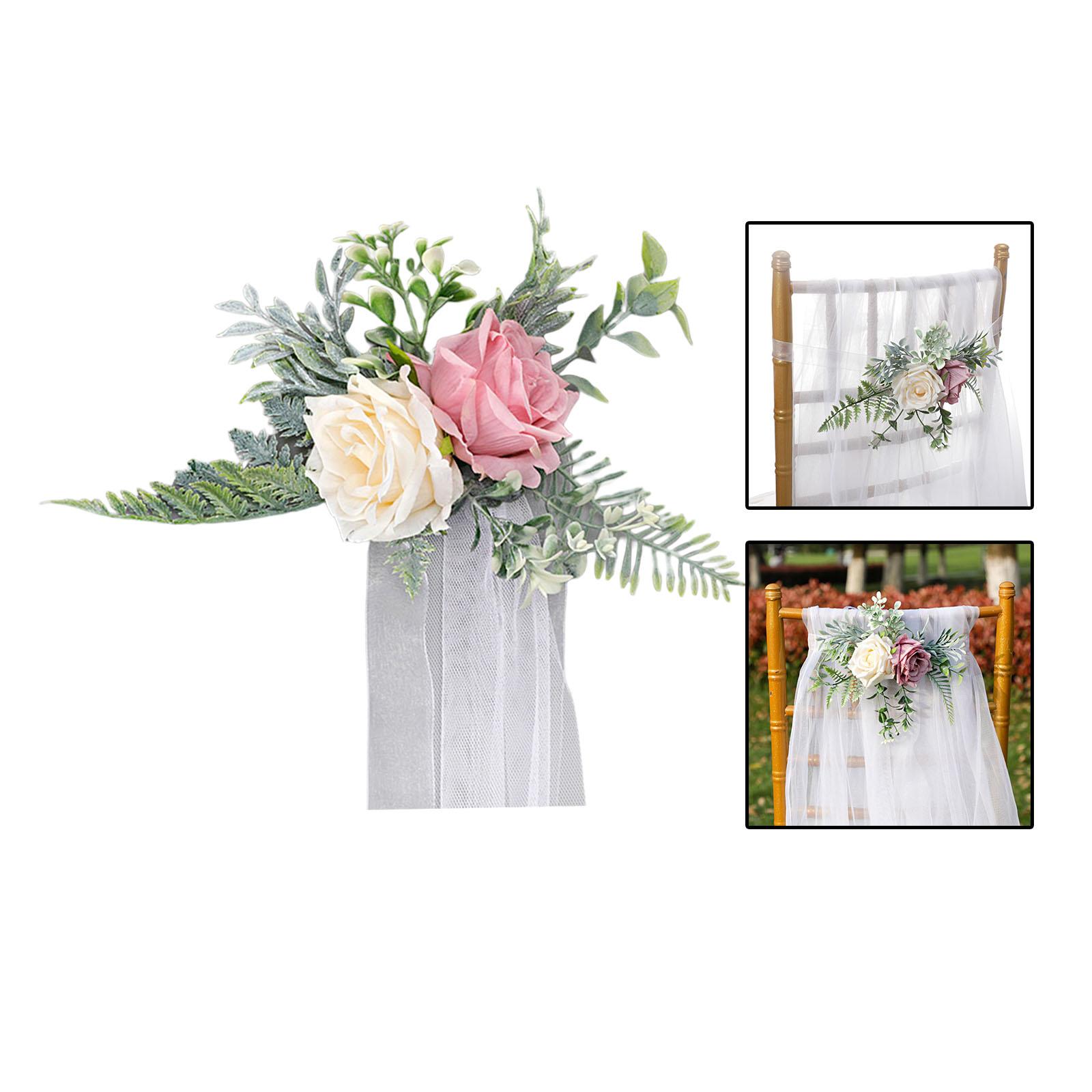 Chair Back Flowers and Ribbons Artificial Rose Flower for Events Wedding