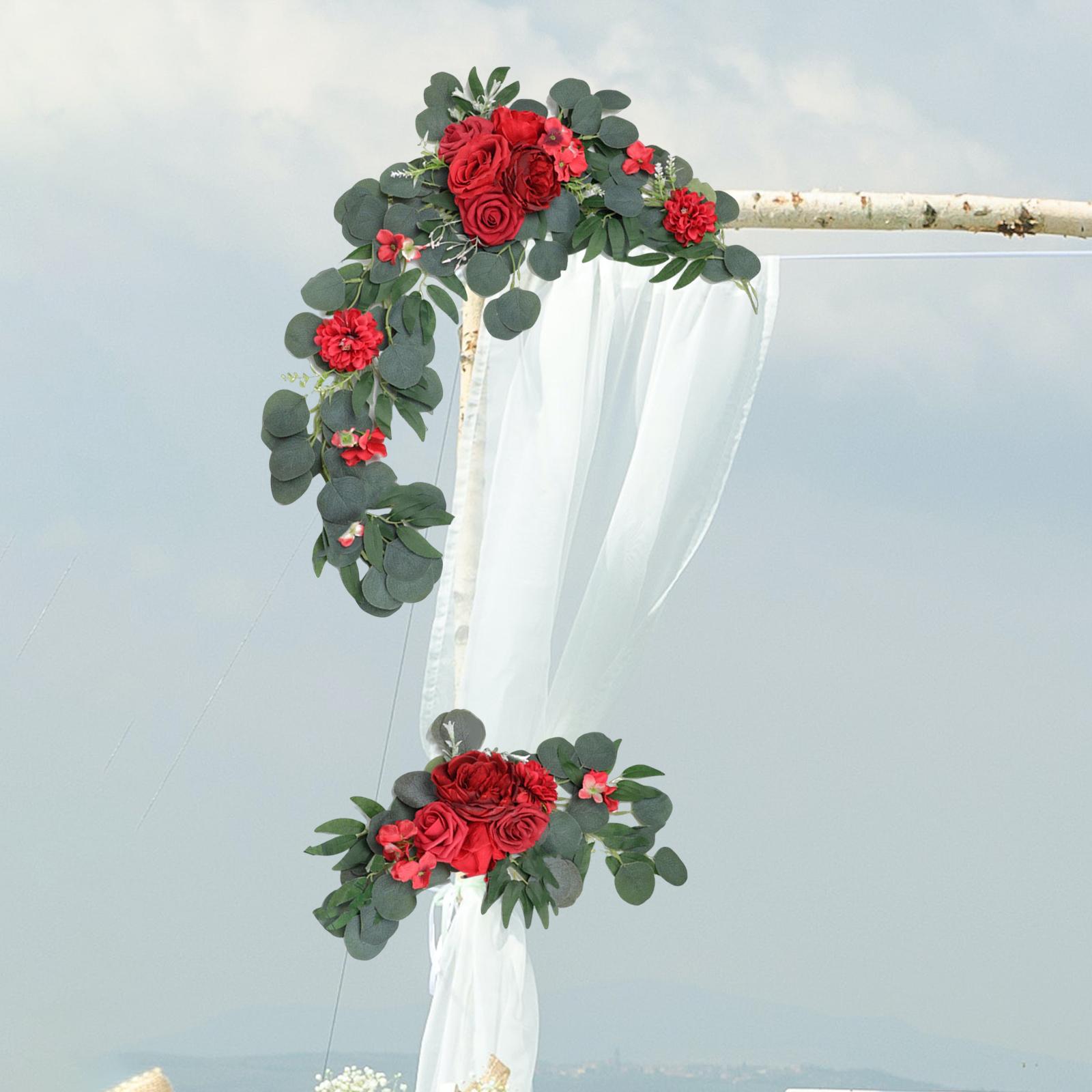 2Pcs Flower Swag Wedding Ceremony Rustic Wreath for Ornament Reception Red