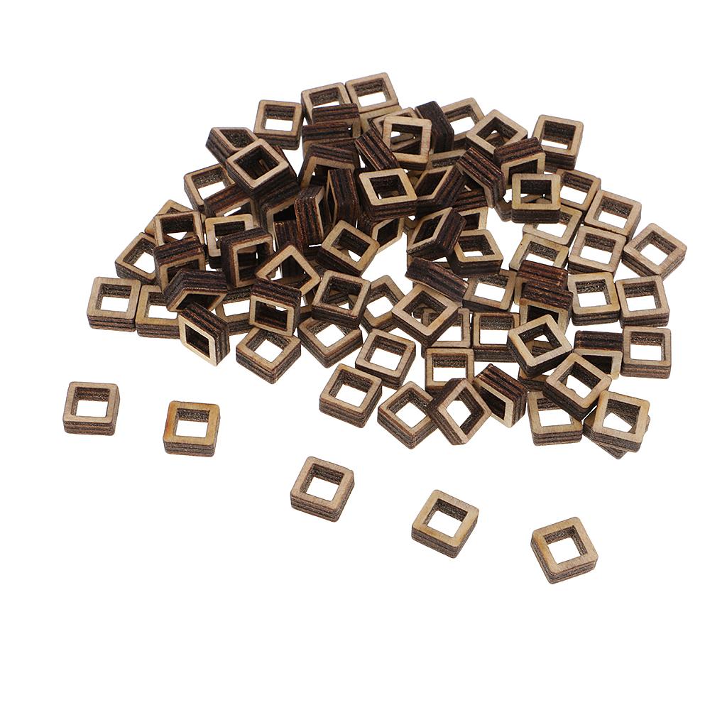 Unfinished Wood Hollow Square Wooden Pieces for Woodcraft 100 Pieces 10x10mm