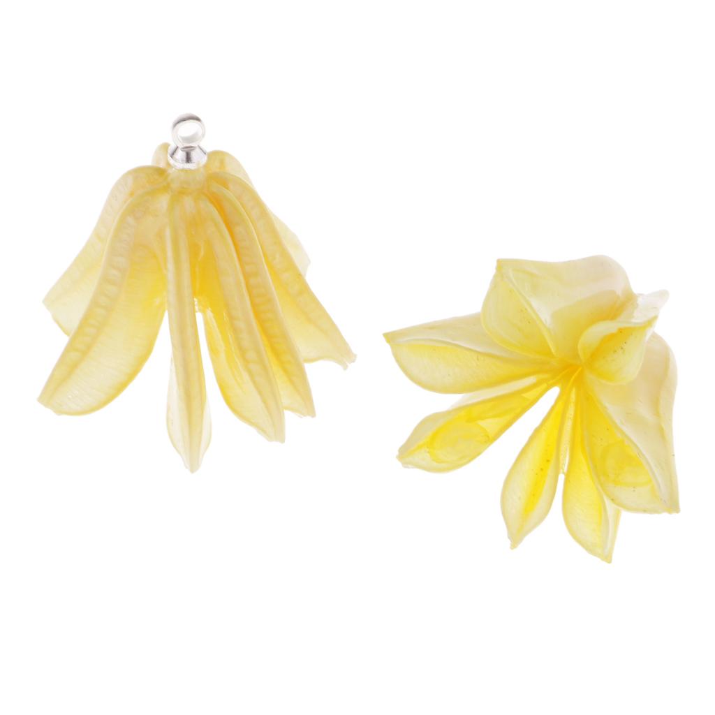 2x Handmade Resin Glue Natural Flowers Pendants Charms Earrings light yellow