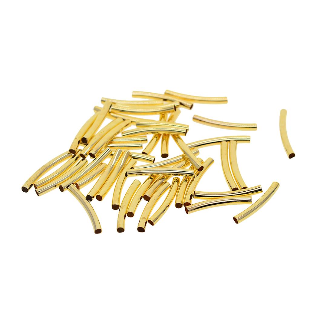 100Pcs Gold&Silver 30x3 mm Smooth  Curved Tube Noodle Beads Jewelry Findings