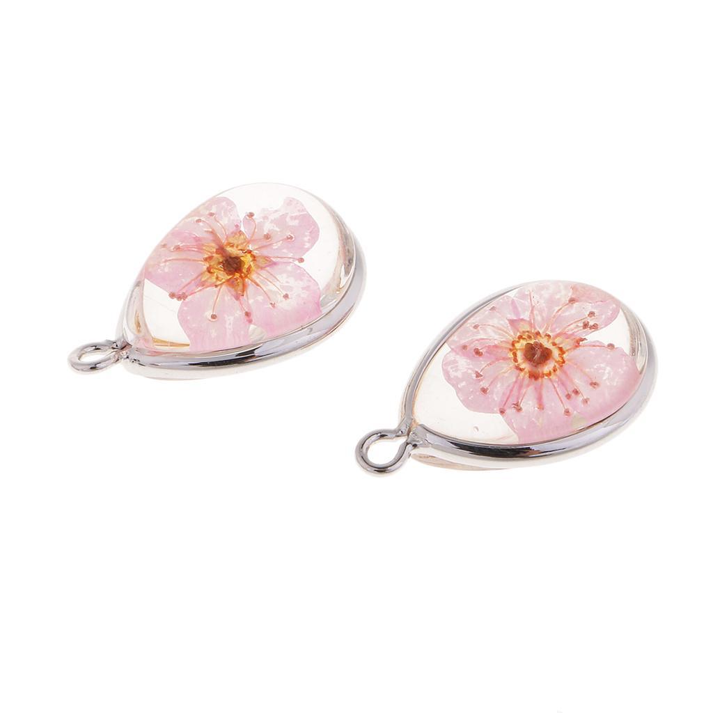 2pcs Water Drop Glass Natural Dried Flower Pendants Home Hanging Decoration