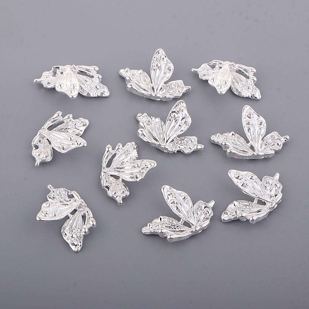 10 Pieces Metal Filigree Butterfly Slice Charms DIY Component Finding Silver