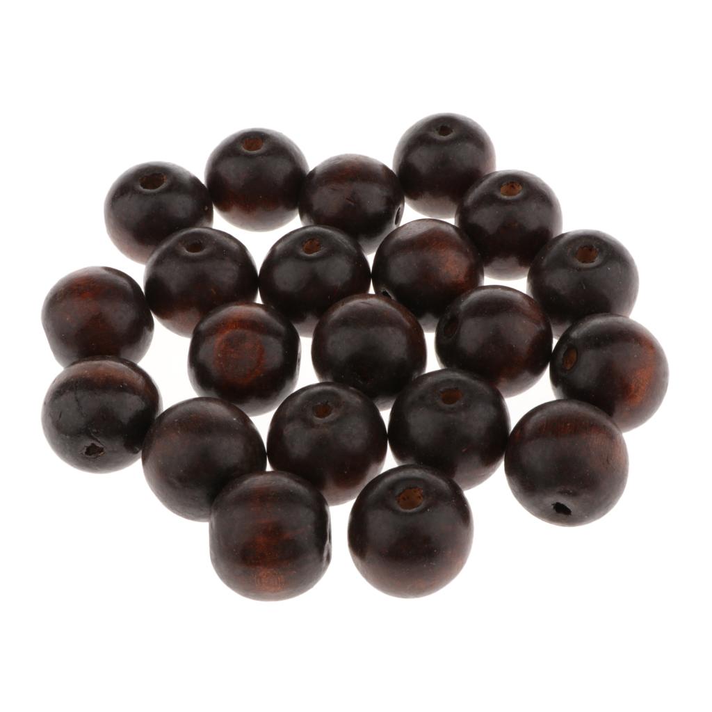 20 Pieces Coffee Wooden Round European Large Hole Beads Charms DIY Jewelry
