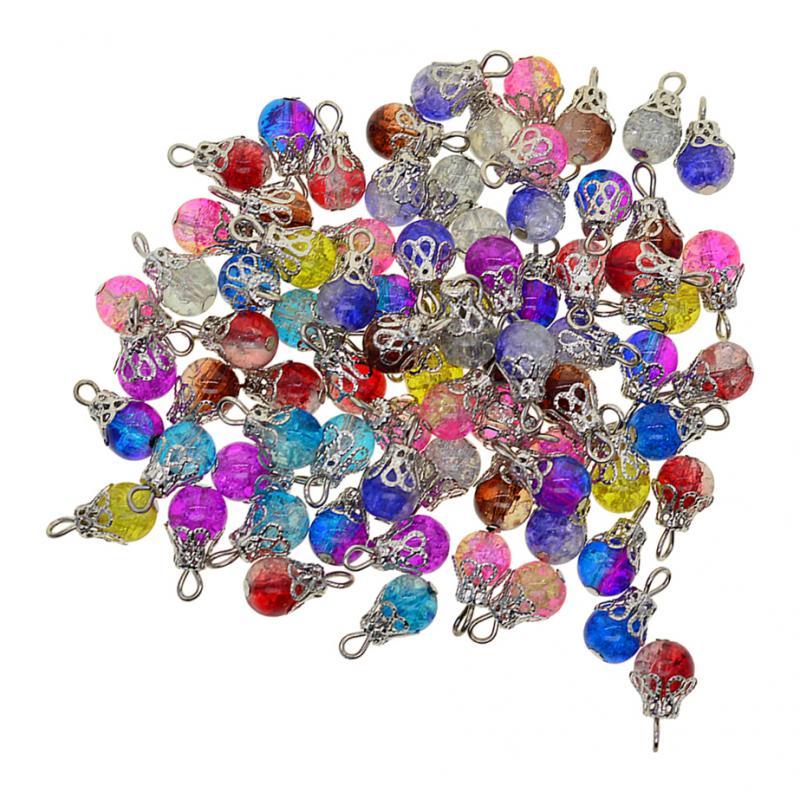 50x Crackle Glass Bead Charms Floral Gems Pendants