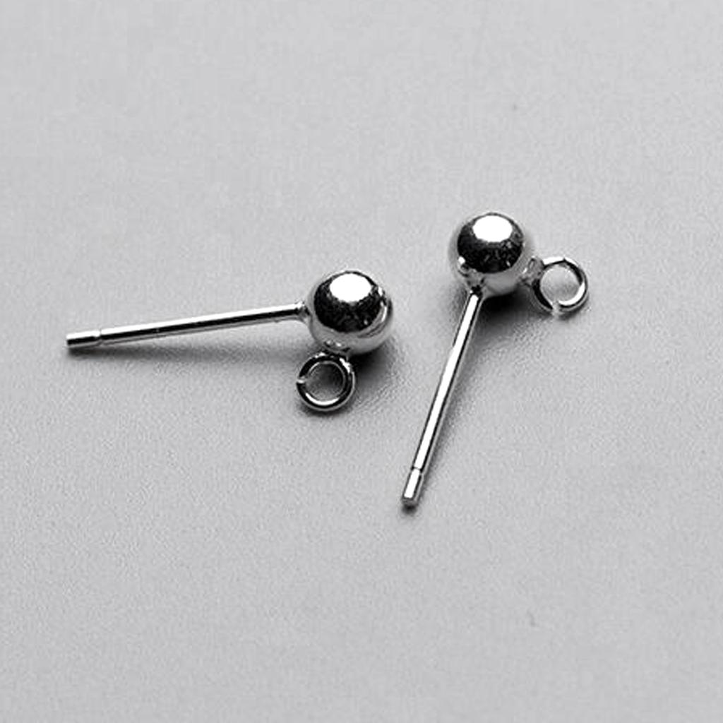 4pcs S925 Sterling Silver Ball Earring Stud Posts Backs Jewelry Silver 5mm