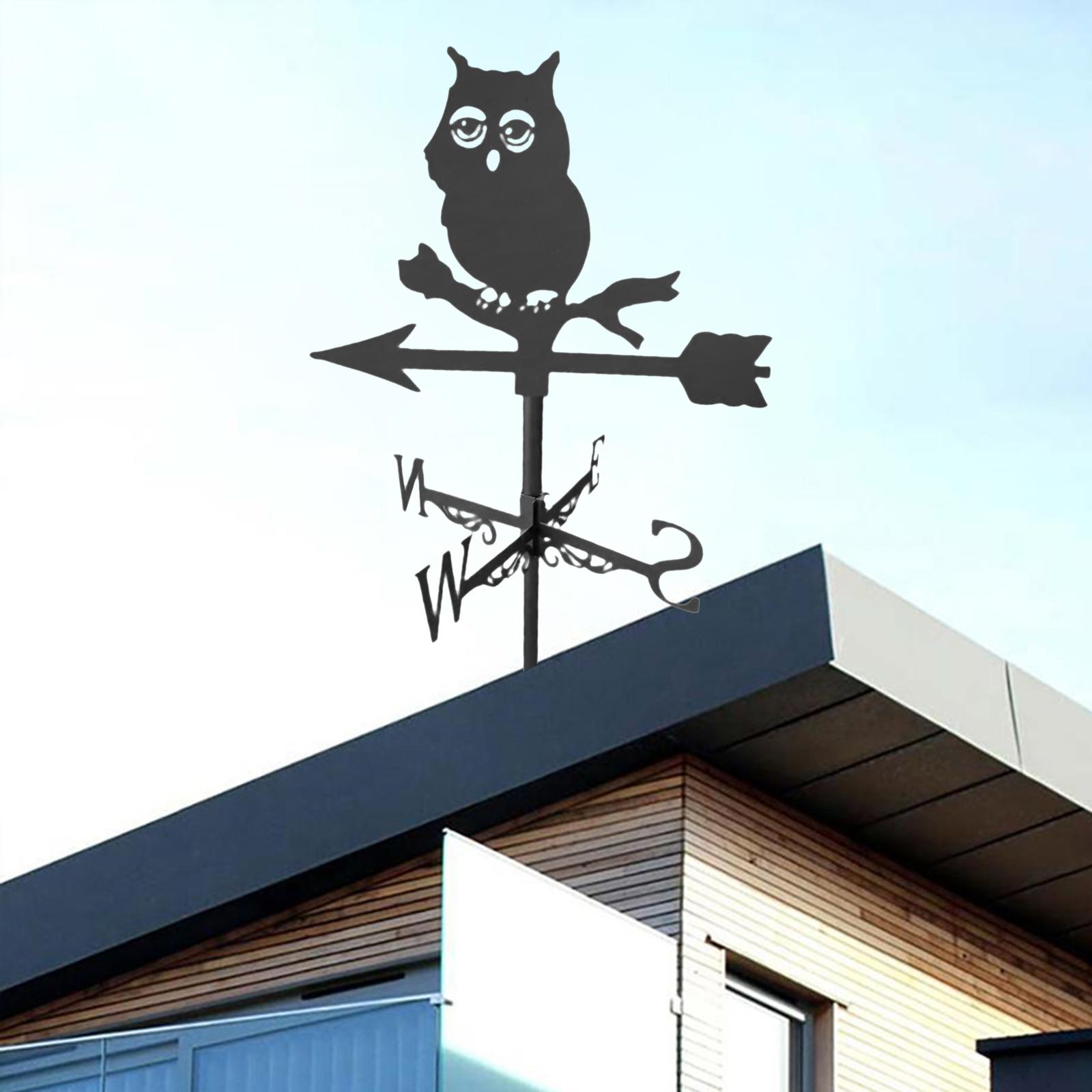 Roof Weather Vane with Animal Silhouette Figurine Garden Stake Weathervane Owl
