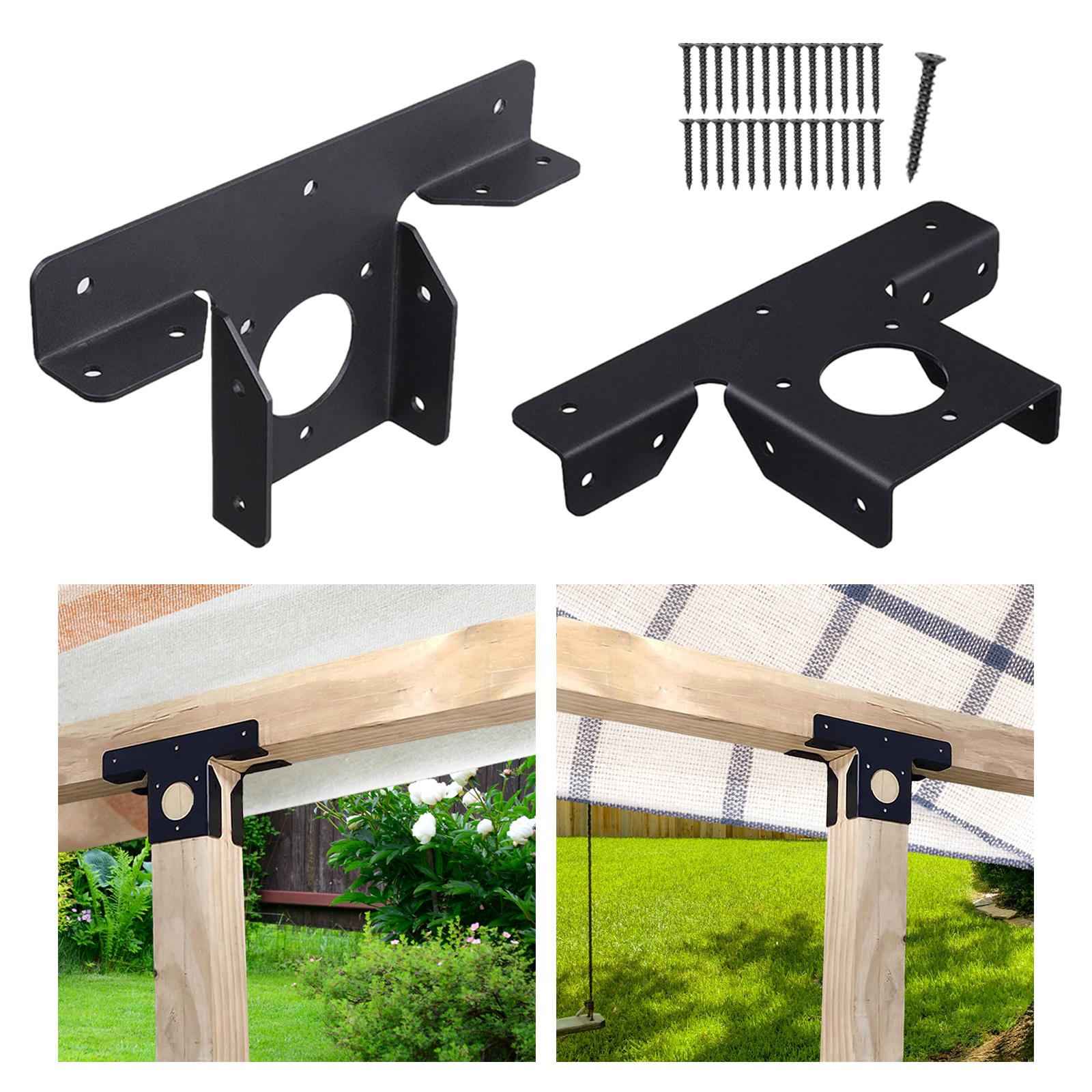 2 Pieces Pergola Brackets Fixed Bracket Hardware Heavy Duty Black Adjustable