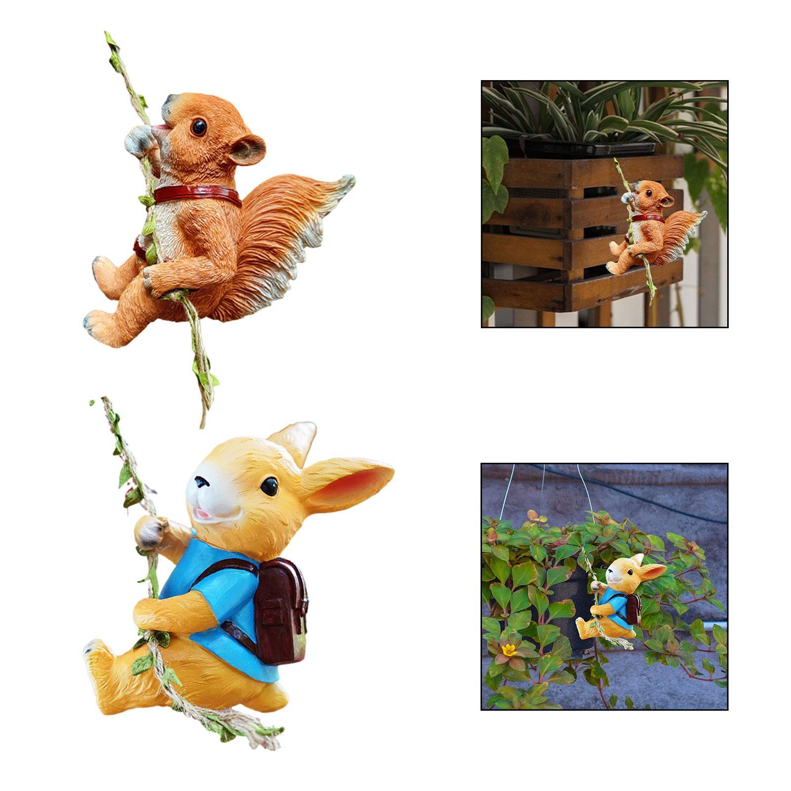 Climbing Animal Statue Resin Garden Sculpture Lawn Ornament Hanging Figurine Squirrel 15x10x18cm