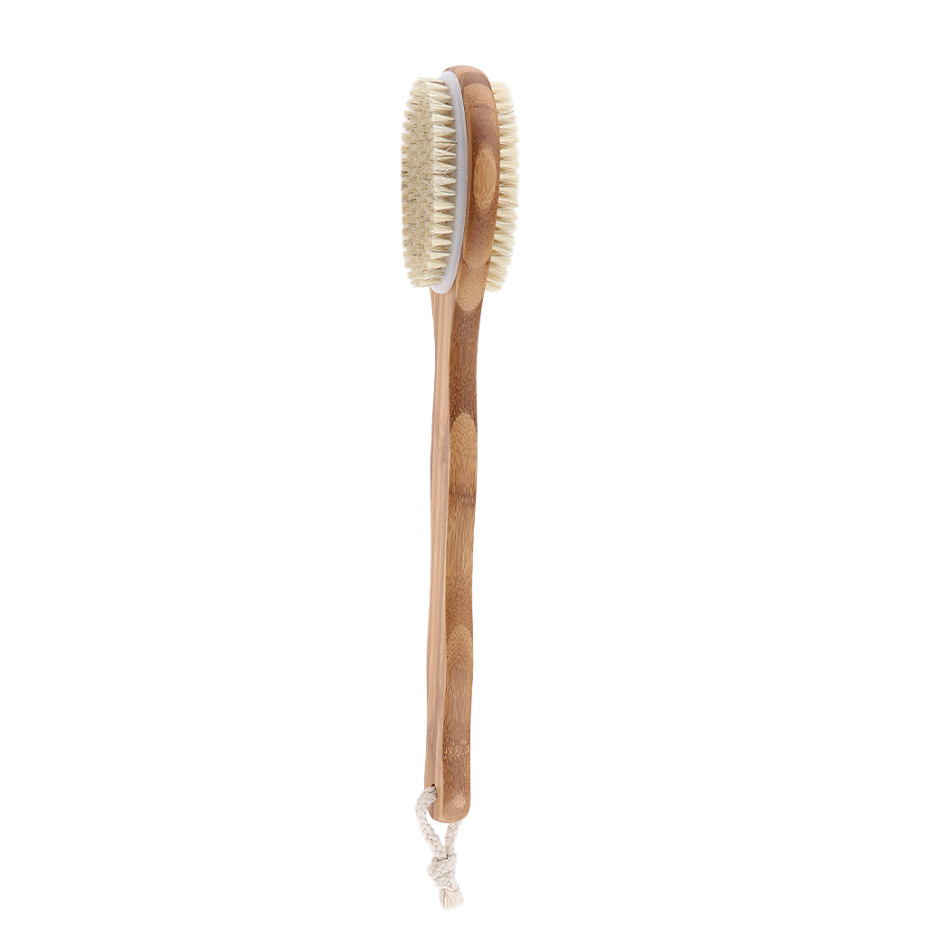 2 in 1 Dual Sides Elliptical Brush Natural Bristles Scrubber Long Handle SPA Shower Brush Bamboo Bath Brushes