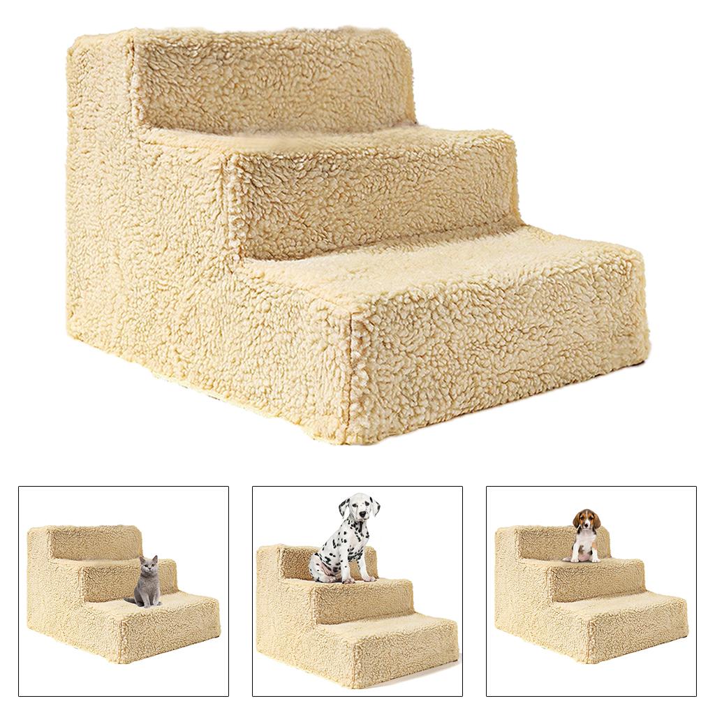 Dog Steps Ramp Foam Couch Removable Cover Pet Training 3Step Stair Beige