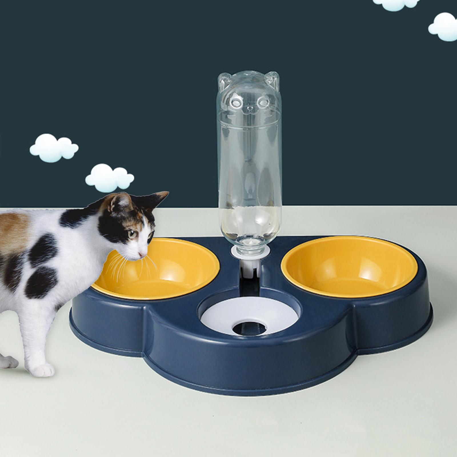 Portable Automatic Feeder Dual Bowl Feeder Bowl Dish Food Dispenser Navy