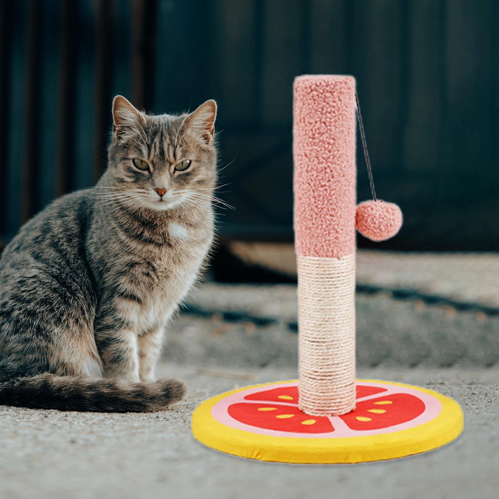 Cat Scratching Post Interactive Toys Scratcher W/ Balls Activity Center Grapefruit