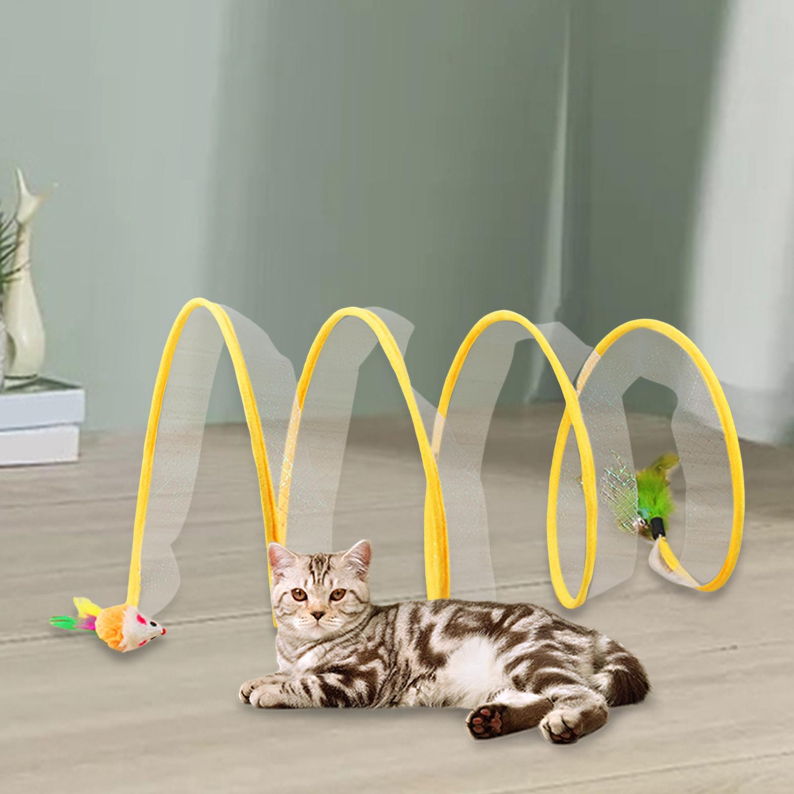 Kitten Tunnel Tube Interactive Cat Toy Kitten Exercising Folding Cat Tunnels Yellow