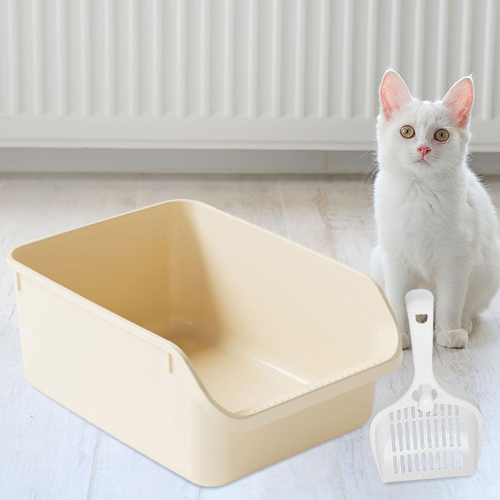 Pet Cat Toilet Sand Box Portable Bedpan Open Top Cat Litter Case Extra Large beige