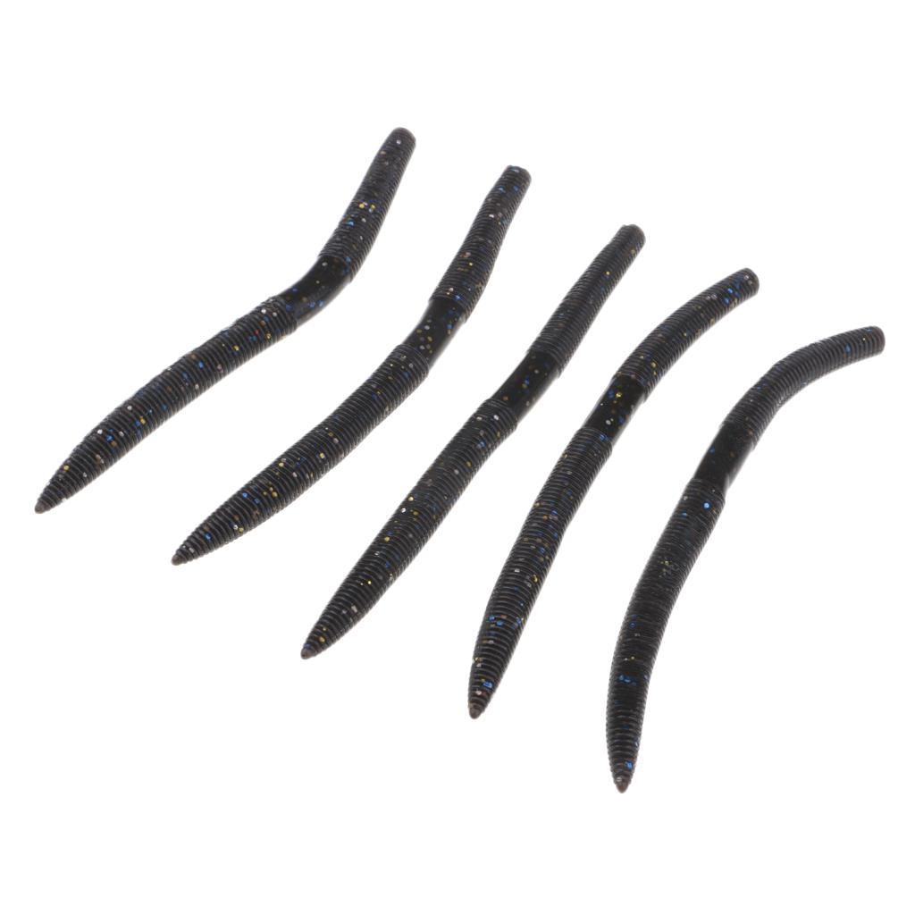 5pcs/package Worms Soft Plastic Bass Fishing Stick Bait Lures Black