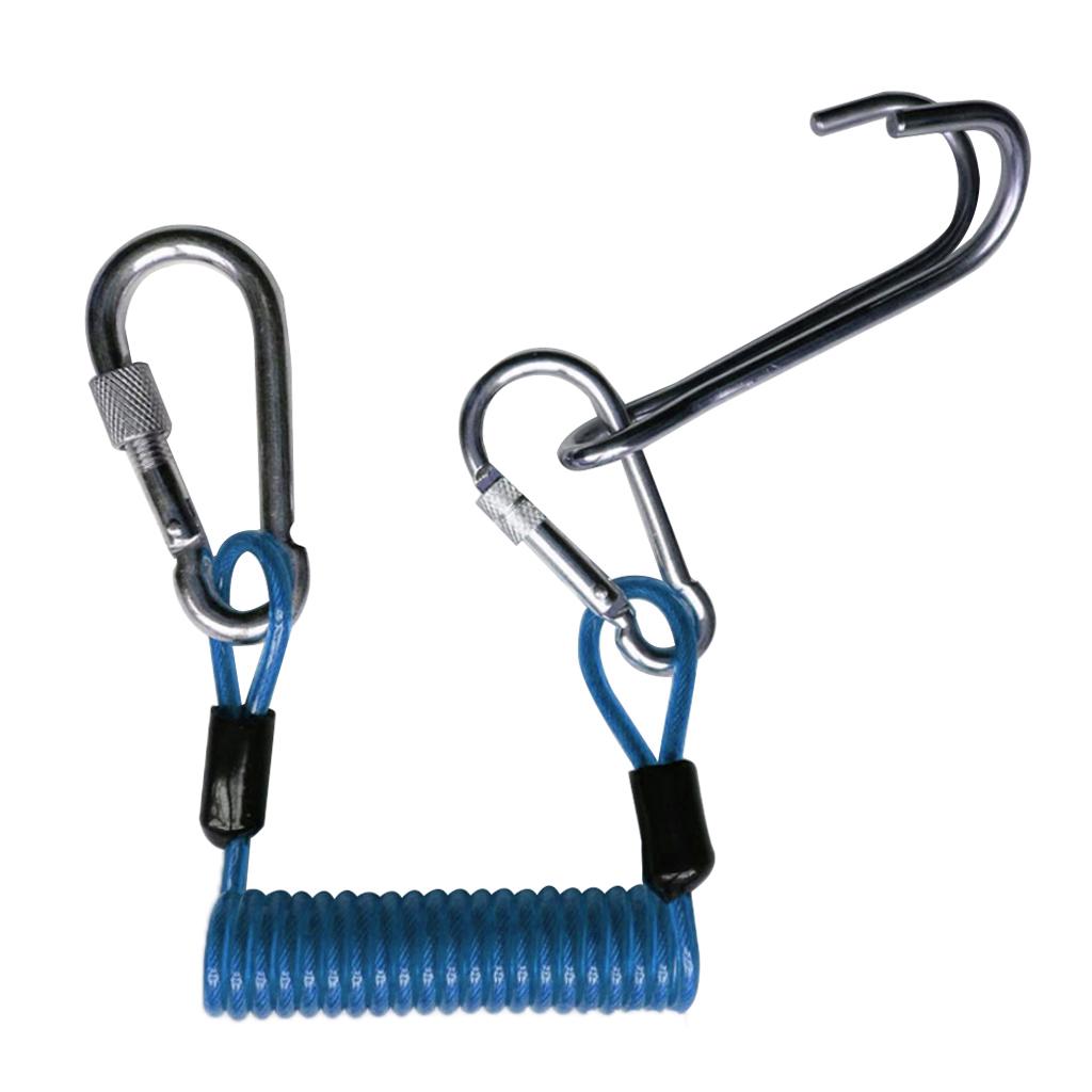 Safety Scuba Diving Diver Dual Reef Hook & Coil Lanyard Swivel Clip Blue