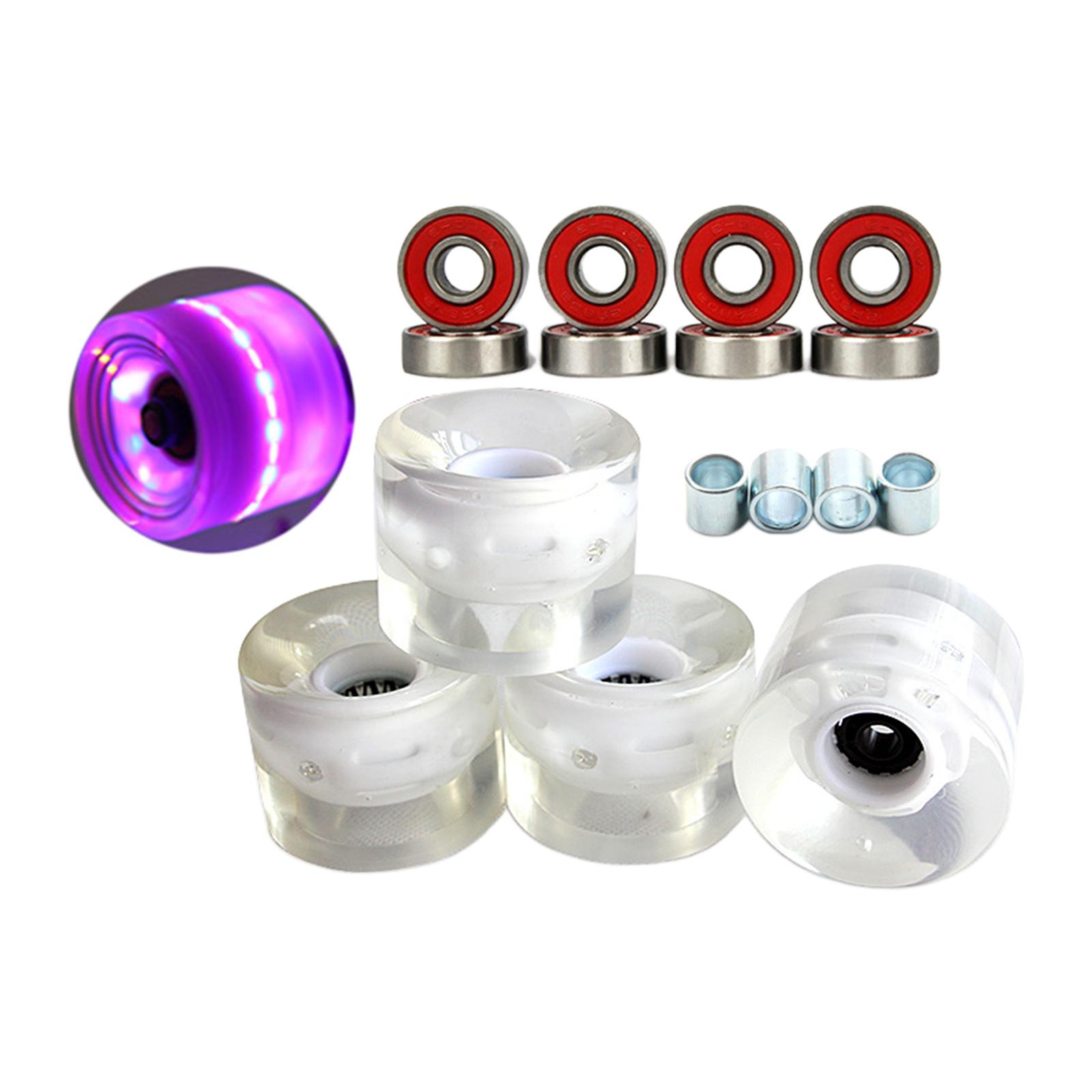 4x Skateboard Wheels Light Up with Bearings Glow Flash Longboard White