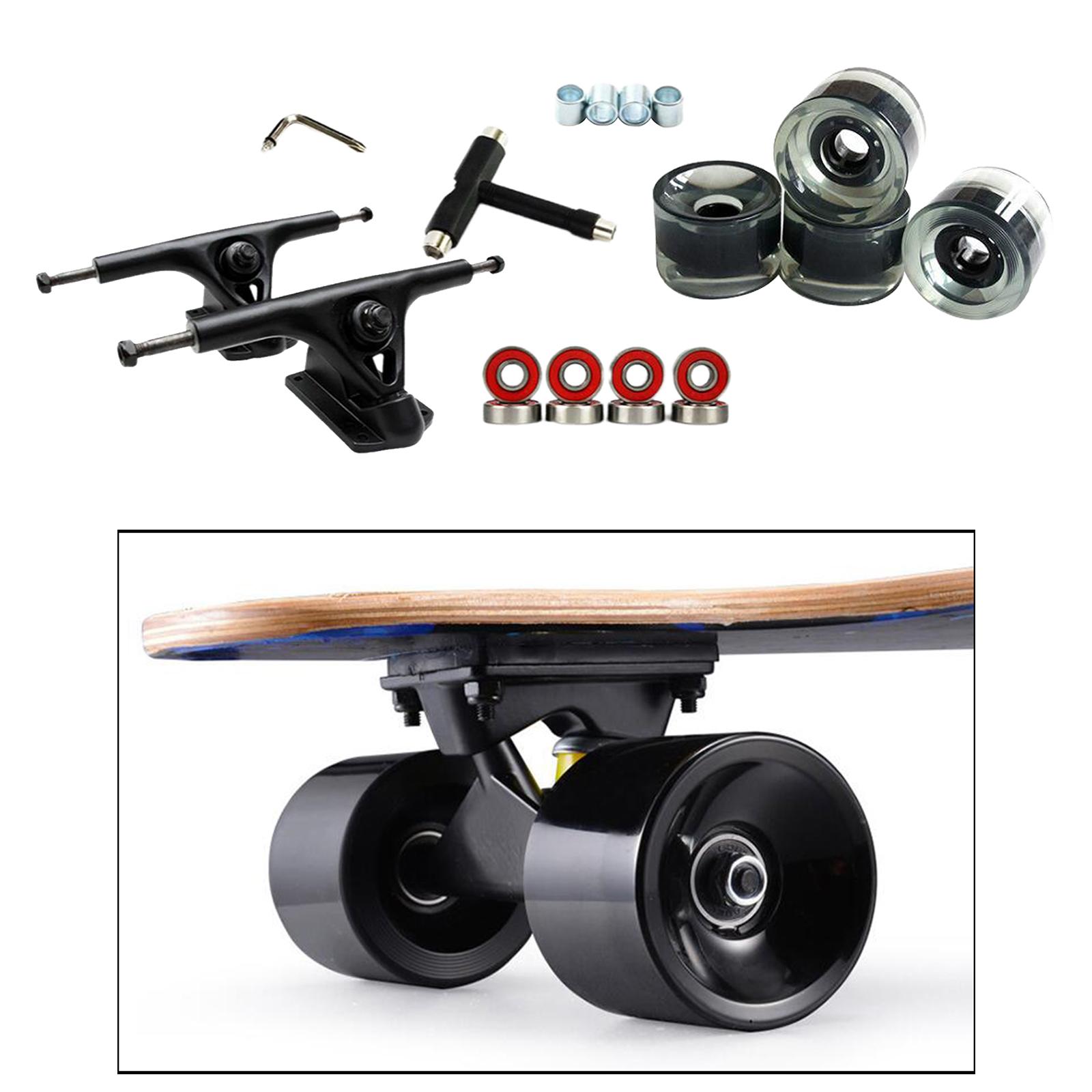7'' Skateboard Trucks Bridge Hanger ABEC-11 Bearings Wheels Part Clear Black