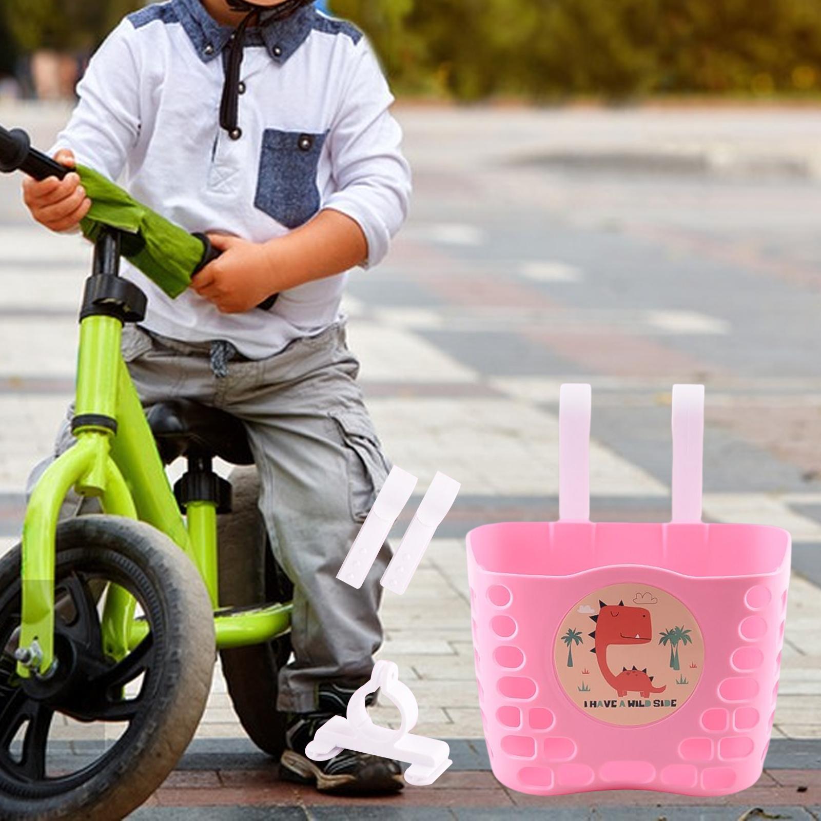 Plastic Children's Bicycle Basket Waterproof for Kids Tricycles Scooter Pink