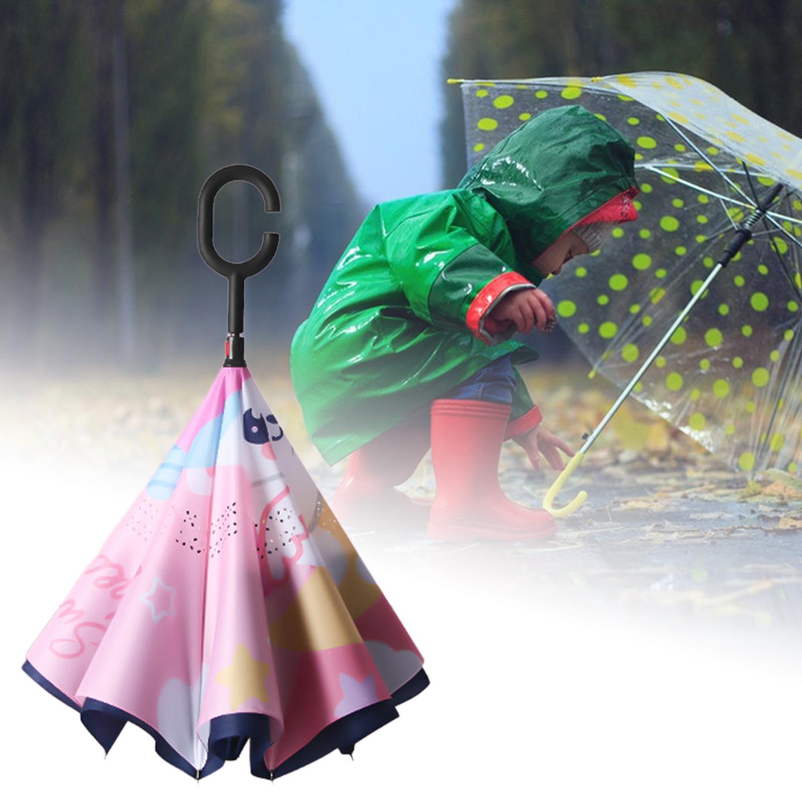 Kids Windproof Inverted Umbrella Cartoon Folding Hands Free Umbrella Style A